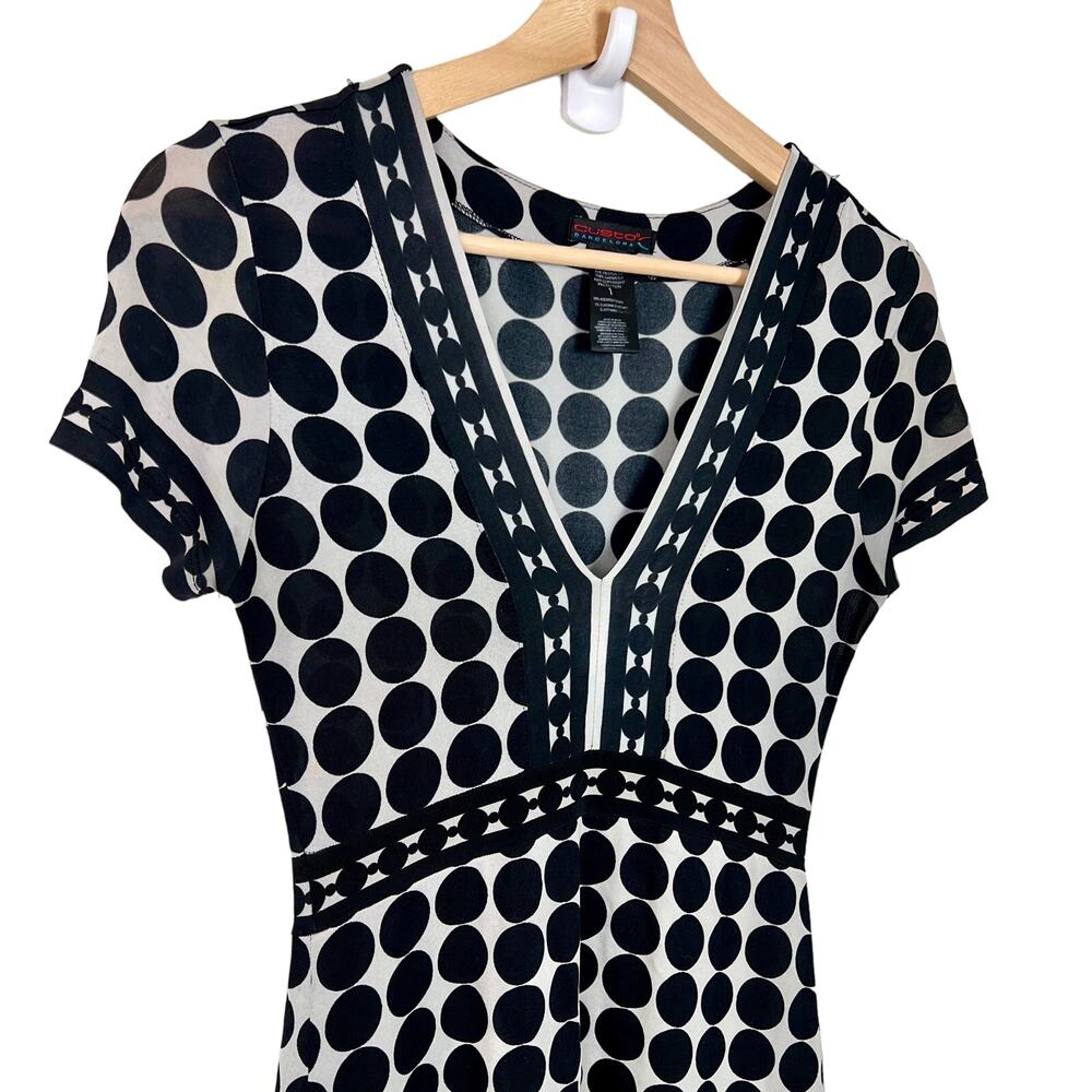Custo Barcelona Polka Dot Short Sleeve V-Neck Stretchy Retro Dress SZ 1‎ (XS) - Picture 2 of 5